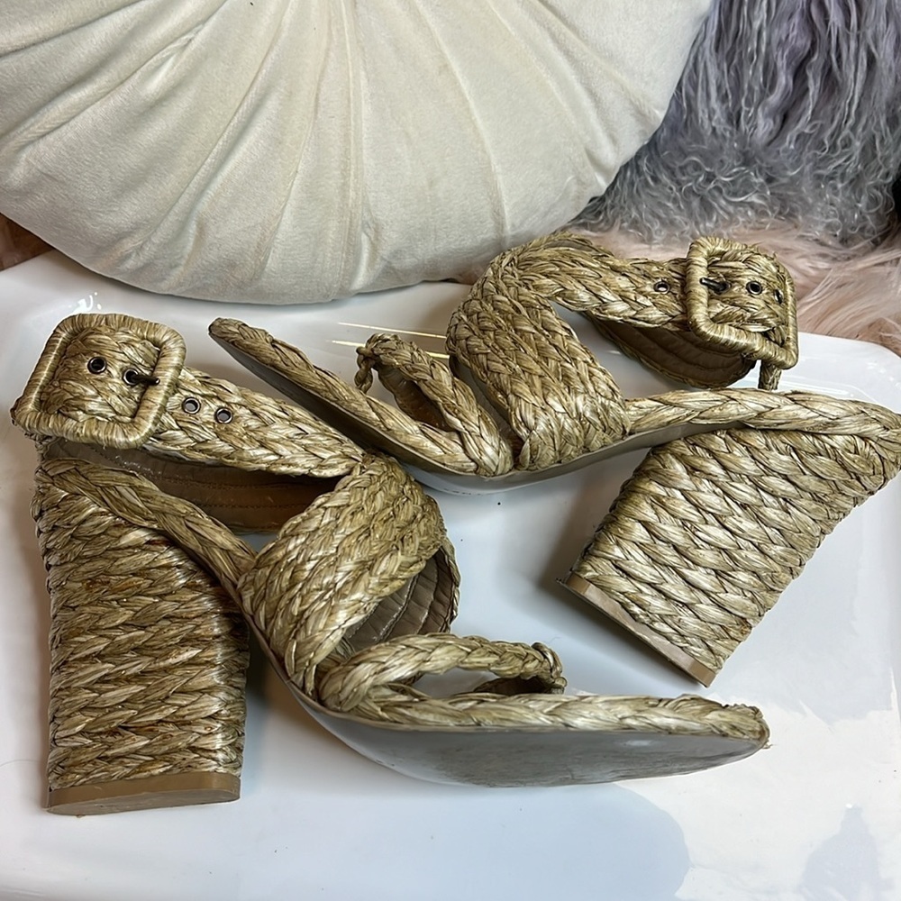 *💚♻️HOST PICK♻️🎉STELLA MCCARTNEY RAFFIA VINTAGE HEELS - Picture 3 of 11